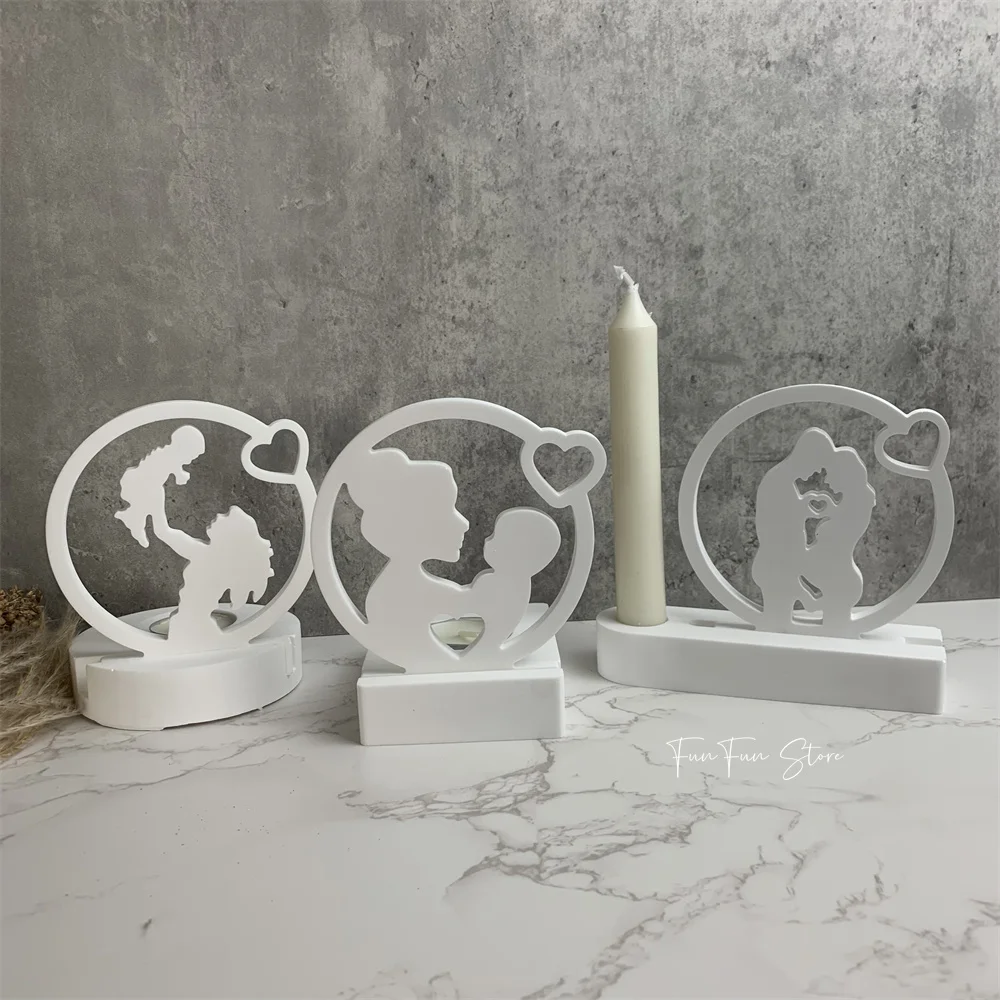 Hollow Couple Mother and Baby Candle Holder Silicone Mold Mother's Day Candle Holder Base Plaster Stone Mold Gift Home Decor