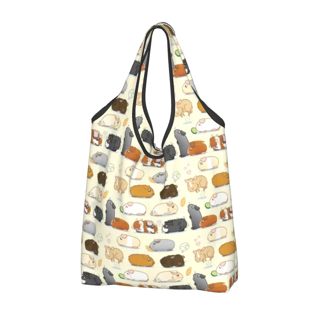 

Custom Fashion Guinea Pig Parade Shopping Bags Women Portable Large Capacity Groceries Animal Tote Shopper Bags