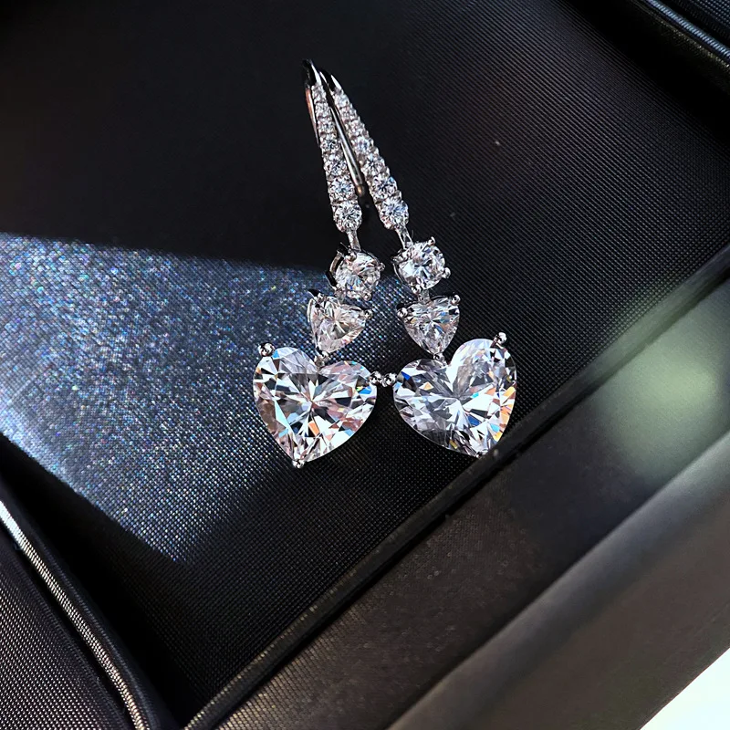 

Real 9K Solid Gold Women Drop Earrings 0.5 1 2 3 4 5 Carat Heart Moissanite Diamond Drop Clip Earrings