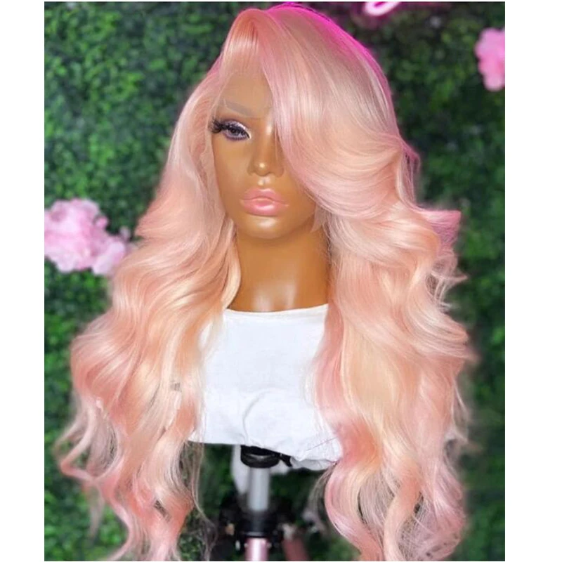 

Soft 26 inch Long Light Pink Color Body Wave European Virgin Human Hair Jewish Wig 13x4 Lace Front Kosher Sheitel Wigs For Wome