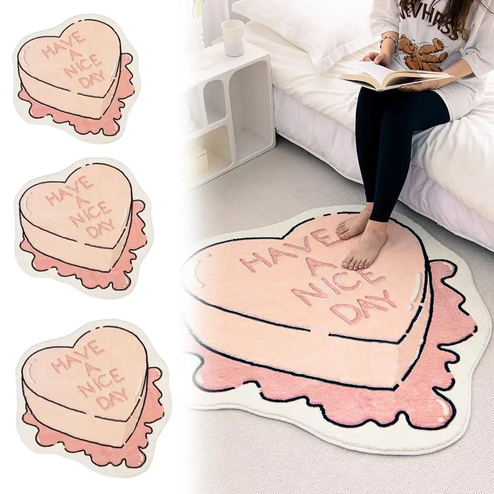 

Imitation Cashmere Carpet Irregular Pink Girl Heart INS Blanket Cute Bedroom Slip Anti Style Bedside Household Dirt Anti Us N1Y3