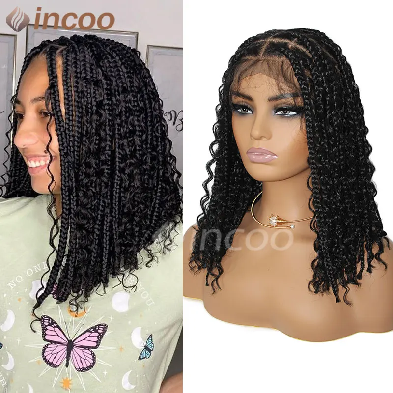 

Short Bob Braided Wigs Synthetic Goddess Boho Box Knotless Jumbo Braids Wigs Full Lace Wigs Bohemian Curly Cornrow Braided Wig
