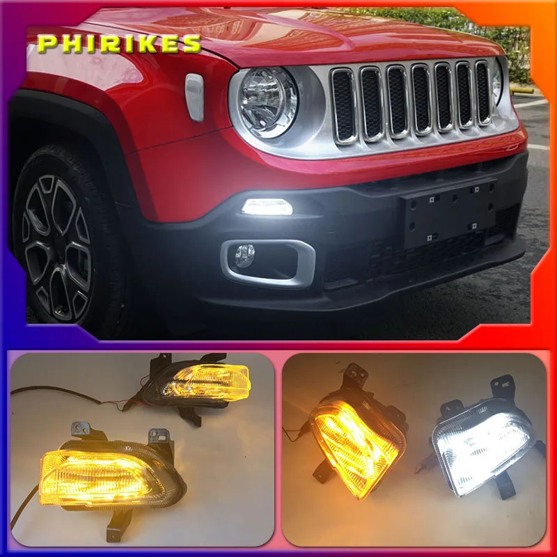 

1set For Jeep renegade 2015 2016 2017 2018 LED DRL Daytime Running Light Daylights with yellow turn Signal lamp