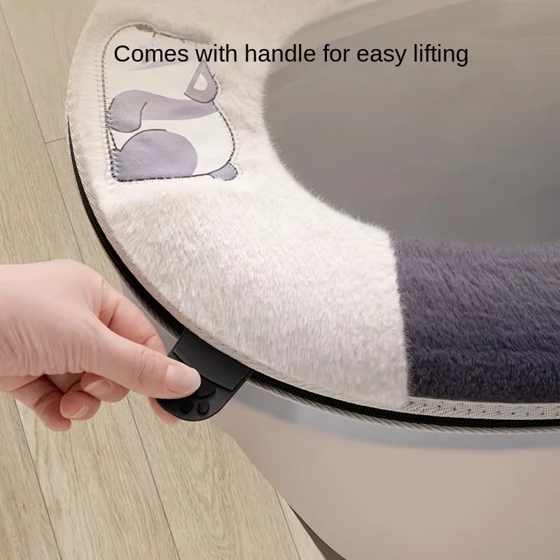 Cute Panda Home soft Toilet Seat Cover Thickened for winter Toilet pad case Warm WC rim Mat cape Portable Zipper potty cushion 4