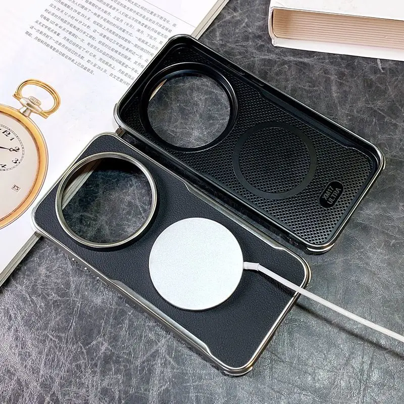 Premium PU Leather Magnetic Wireless Charging Protective Back Cover Case