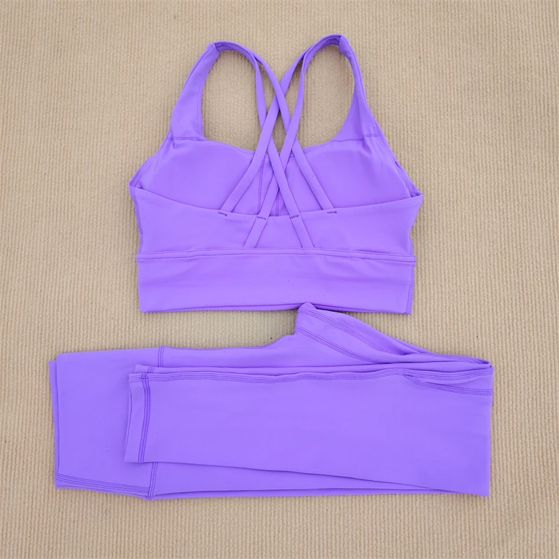 Sexy Yoga Clothes Gym Solid Color Sports Bra Women Leggings Crossed Back Sports Suit Fitness Clothes Soft Breathable Comfortable