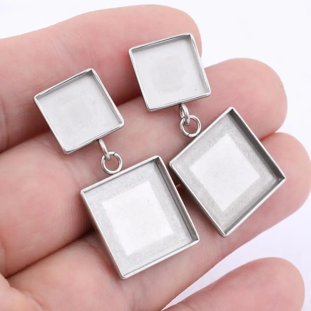 

10pcs Stainless Steel 10mm 15mm Square Cabochon Earring Base Setting Blanks Diy Stud Earring Bezels For Jewelry Making Supplies