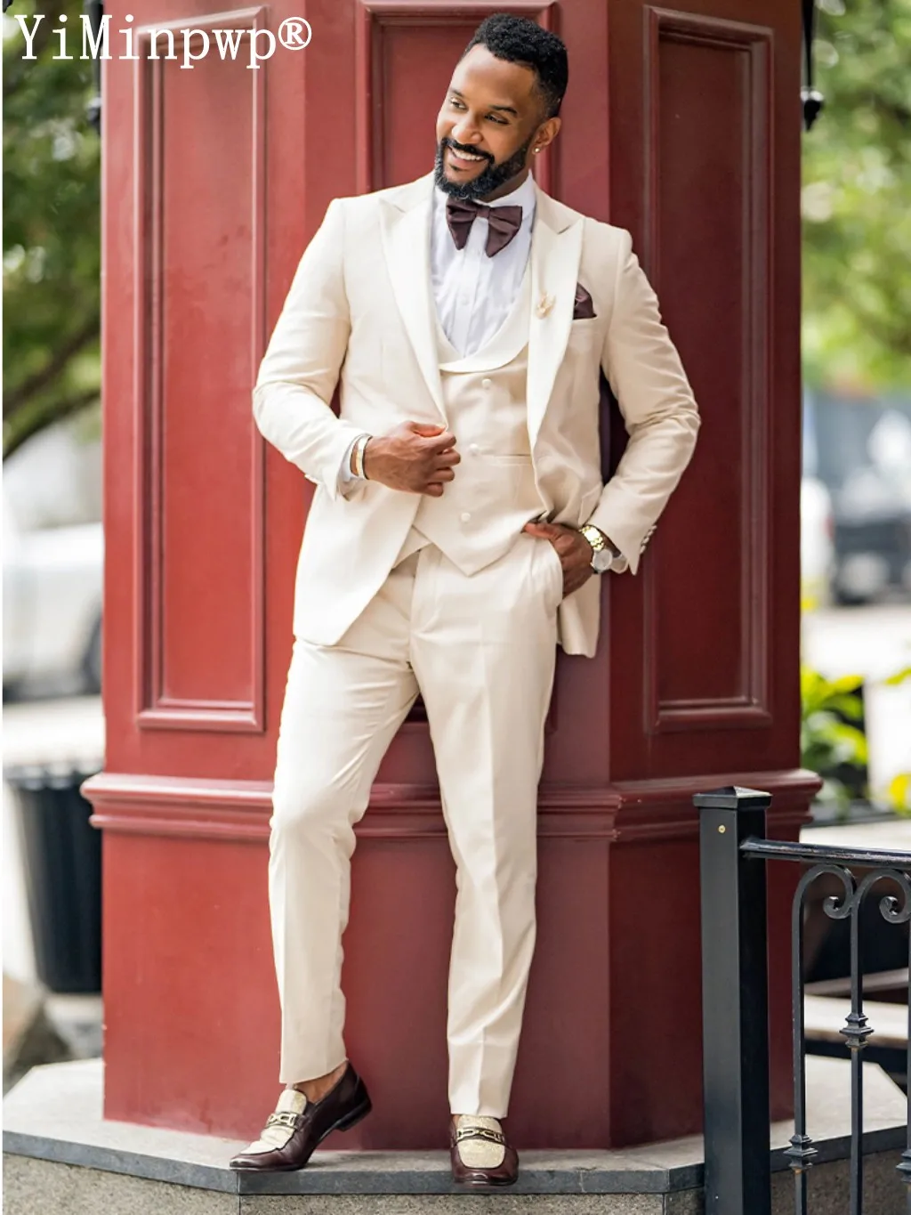 Tuxedo Trajes Color Beige Beige Suit Men's Tuxedo Elegant Piece