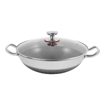 Stainless Steel Pan, Cooking Pan, Double-sided Honeycomb Frying Pan, Non-stick Pan with Lid Induction Cooker Gas Stove Universal 5