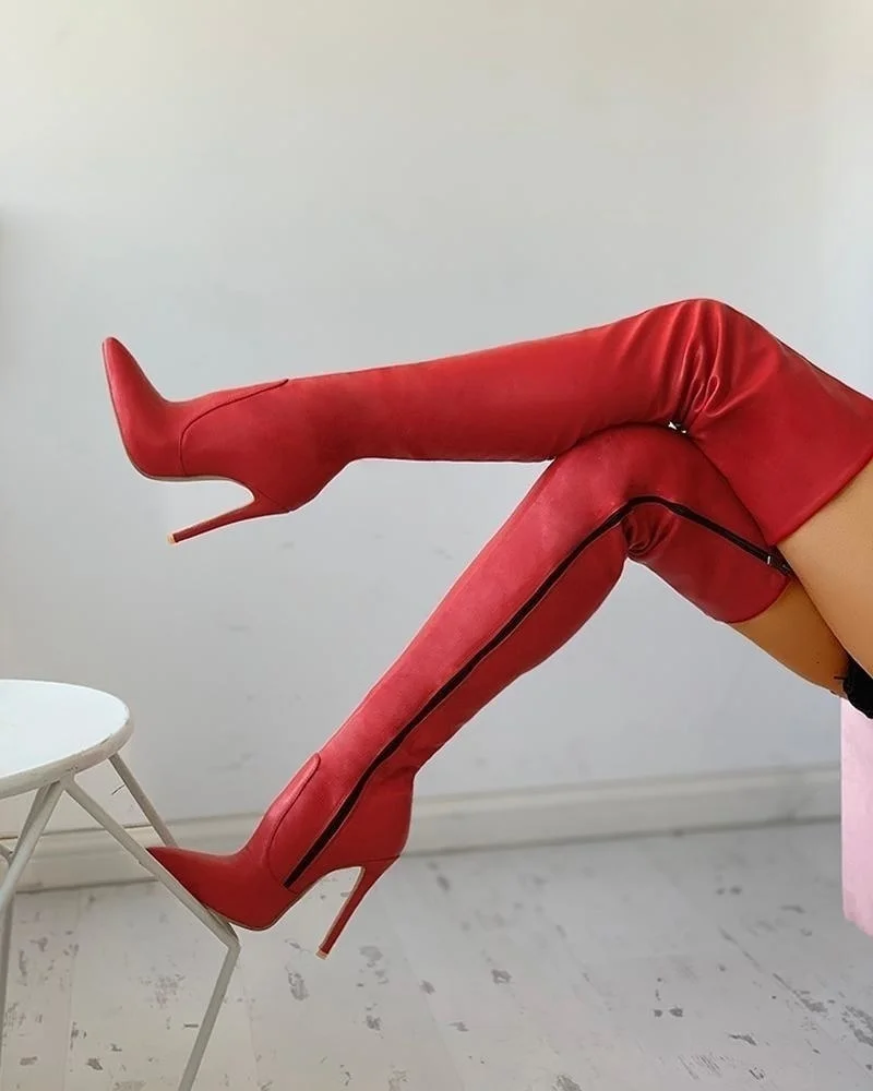 Zipper high heels over the knee boots