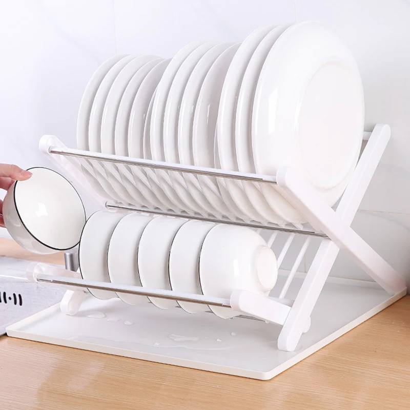 17 in. X Shaped Stainless Steel 2-Tier Dish Rack for Kitchen Counter