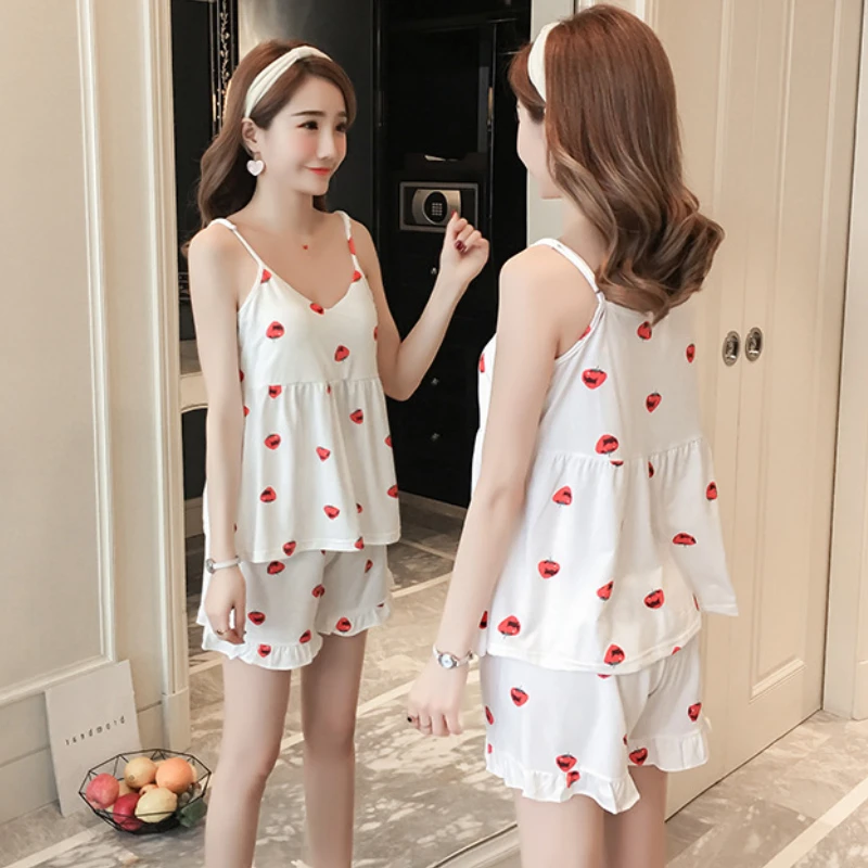 Women Pajamas Set Padded Bra Print Pijama Milky Silk Pyjama Female Sleepwear Sleeveless Cami Top Shorts Suits Homewear Nightwear