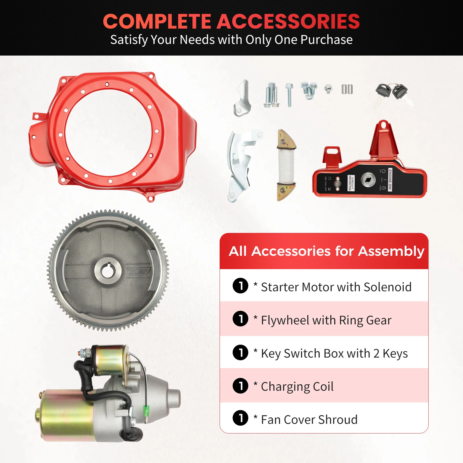 12V Elektrostarter-Kit, Schwungrad-Startermotor-Set mit Schlüsselschalterbox für Honda GX160 5.5HP/GX200 6.5HP Motor – Detail 3
