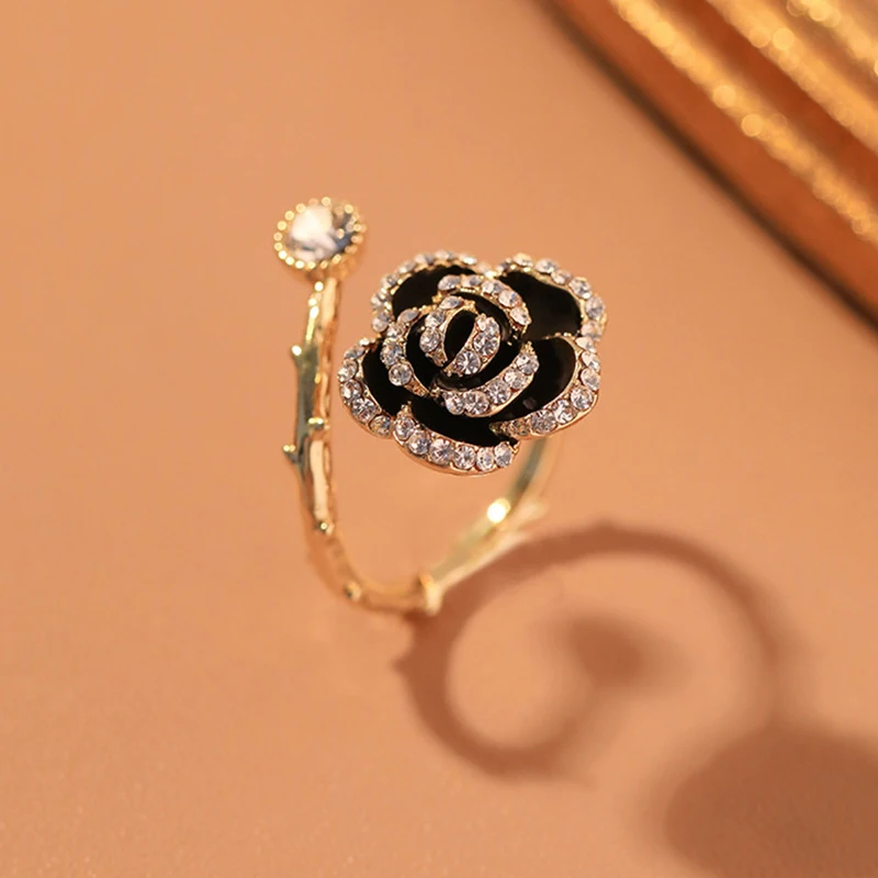 Finger Rings Fashion Rings Zircon Rings Metal Rings Rose Flower Shaped Metal Rings for Women