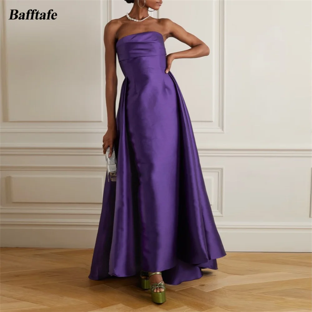 

Bafftafe Simple Purple Satin Prom Evening Dresses Saudi Arabic Ankle Length Women Formal Party Dress Wedding Bridesmaid Gowns