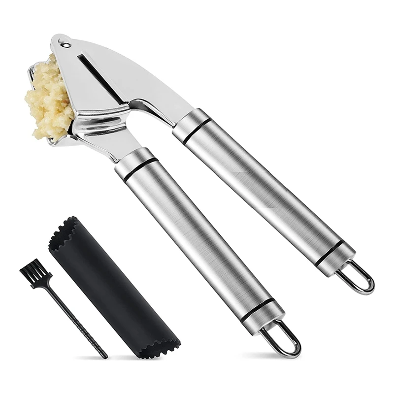 

1 PCS Press Stainless Steel Mincer And Crusher With Silicone Roller Peeler. Easy Squeeze Dishwasher Safe