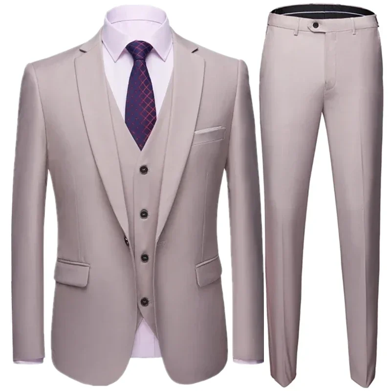 19 Color / Fashion Men's Casual Business Suit 3 Pieces Set / Male Two Button Blazers Trousers Pants Vest Waistcoat