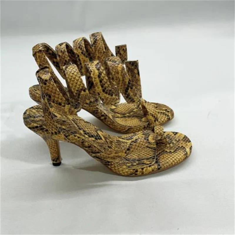 

Женские сандалии со змеиным принтом, босоножки на высоком каблуке, ремешок на щиколотке, круглый носок, обувь для женщин