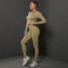 2Pcs Women Sets Energy Seamless Gym Suits Bubble Butt Sports Pants+Long Sleeve Shirts Push Up Running Sets Tracksuits Tights Set 6