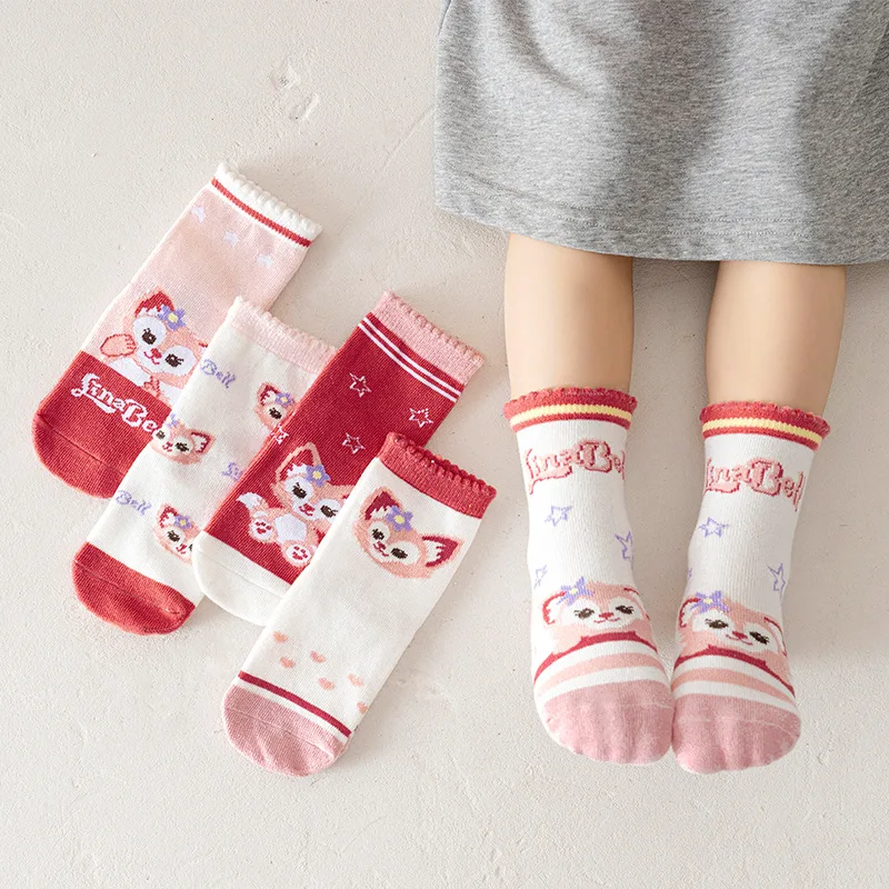 

5Pcs Kawaii Disney Anime Socks Cute Linabell Sweet Little Fresh Cartoon Fashion Home Furnishings Floor Socks Gifts for Children