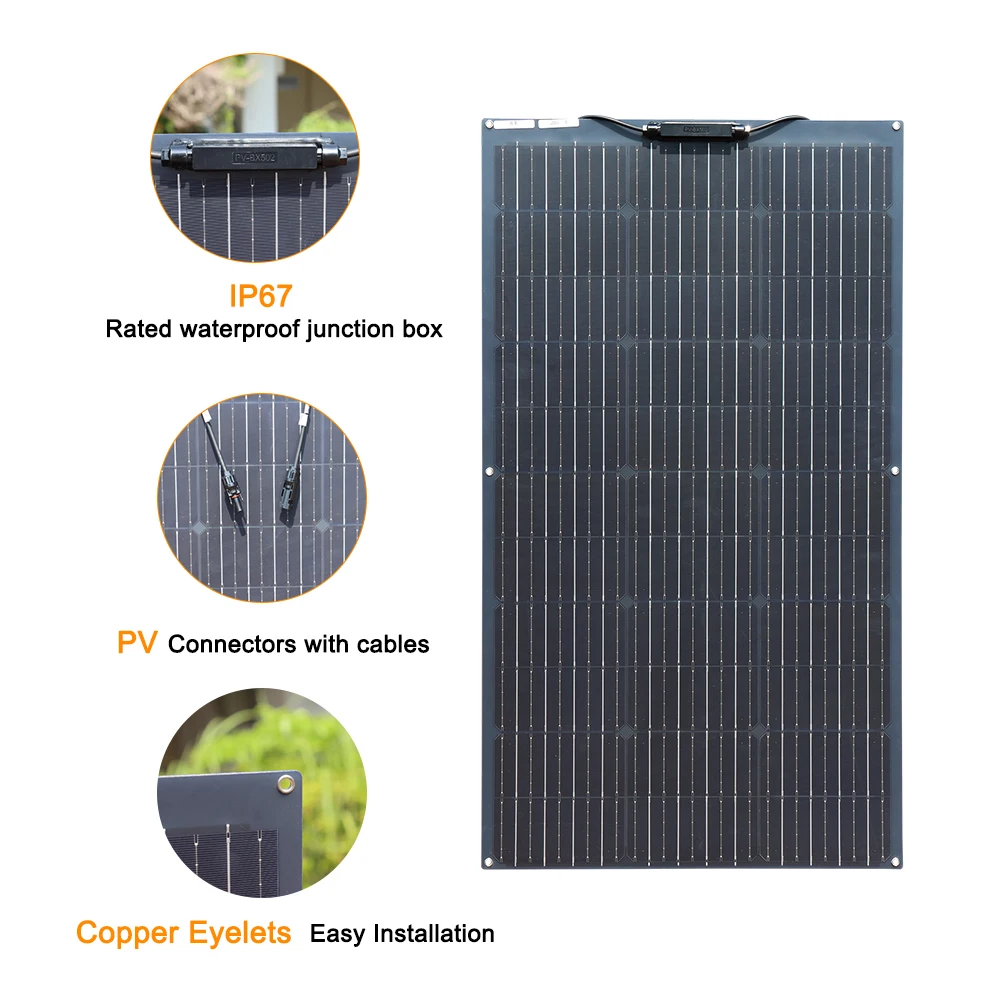 Kit de painéis solares ou painéis fotovoltaicos mono flexíveis de 18V Kit Painel Solar 100W 200W 300W 400W ou Placa Solar Mono Fotovoltaica Flexível 18V Potência 12V 24V Alta Eficiência Paneles Solares