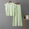 Summer 2 Piece Sets Woman Fashion Elegant Casual Knitted Sleeveless Vest Tops+Pleated Wide Leg Pants Comfort Two Piece Set