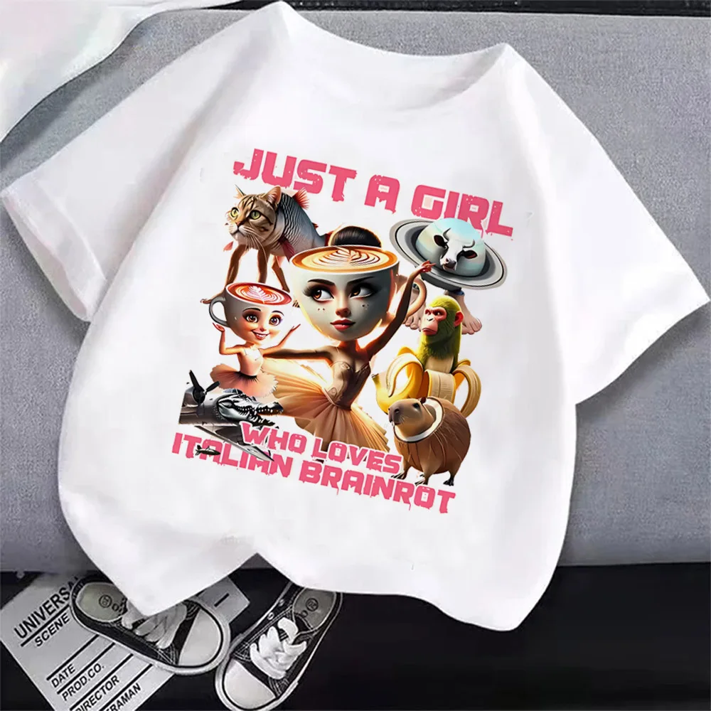 Children's Anime Cartoon Print Italian T-Shirt - Absorbent Casual Round Neck Top