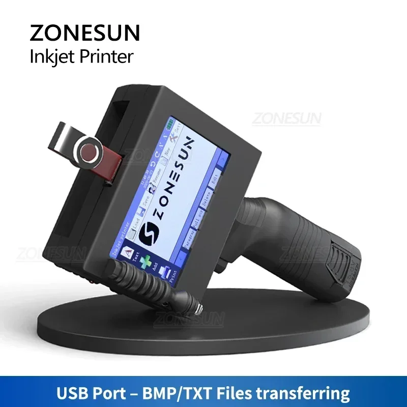 ZONESUN Handheld Inkjet Printer Portable ZS-HIP254 25.4mm QR Barcode Batch Expiry Date Serial Number Multilingual Digital