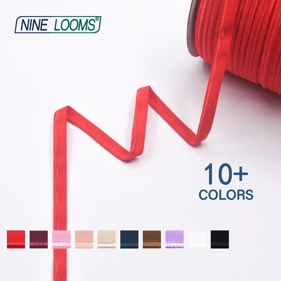 Neun Webstühle Nylon Gummibänder 3/8 "10mm Paspel bänder Seil Schräg band Schweißband Dessous Unterwäsche Gurtband Nähen Handwerk 50 Yard – Detail 2