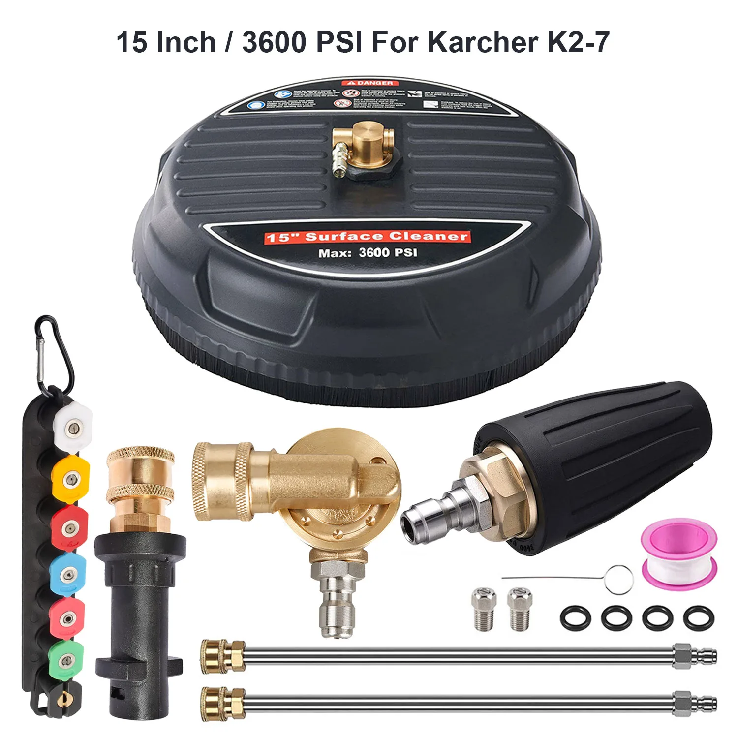 15" Pressure Washer Surface Cleaner Extension Wand - M22 1/4" Quick Connect, Rated For 3600 PSI 2 thumbnail image