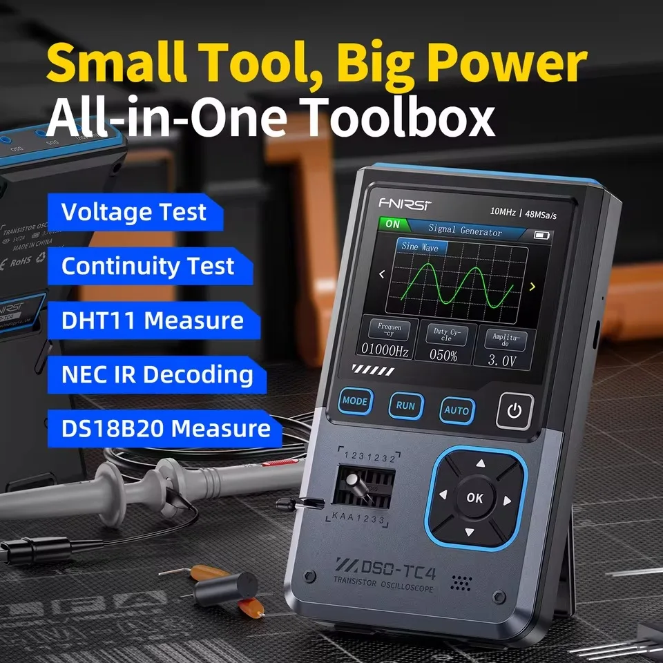 FNIRSI DSO-TC4 Upgrade 3 in 1 Digital Oscilloscope 10MHz 48Ms/s Transistor Tester Electronics Component Tester USB Charger Tools digital oscilloscope transistor tester