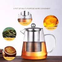 Théière en verre borosilicate résistant à la chaleur avec infuseur amovible en acier inoxydable – Bouilloire à thé transparente pour service de brassage de thé Kung Fu 3