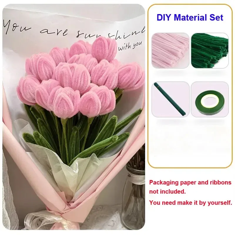 

DIY Pink Tulip Chenille Stems Fluffy Wire Pipe Cleaners Twist Stick Children Educational Toys Creative Handmade Craft Supplies