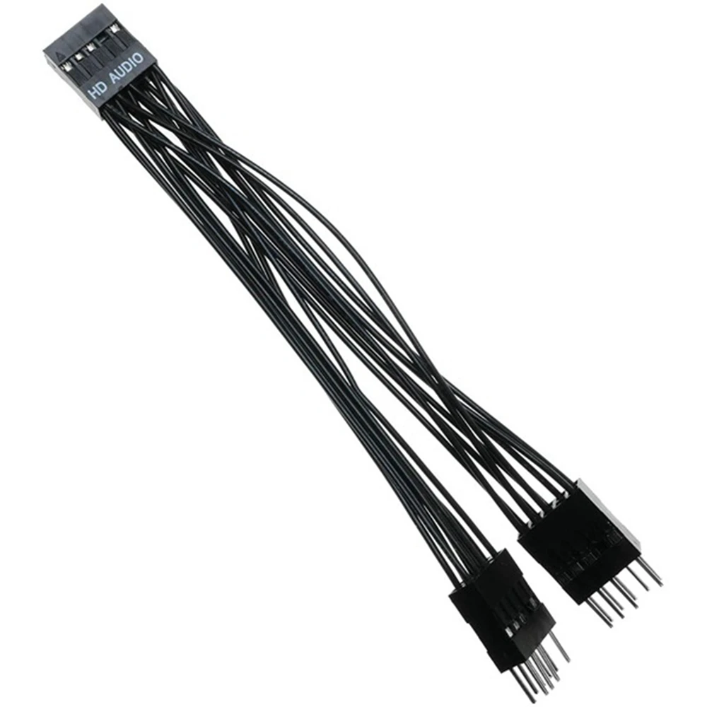 마더보드 오디오 HD 익스텐션 케이블, 9 핀, 1 암-2 수 Y 스플리터 케이블, PC DIY용 블랙, 10cm