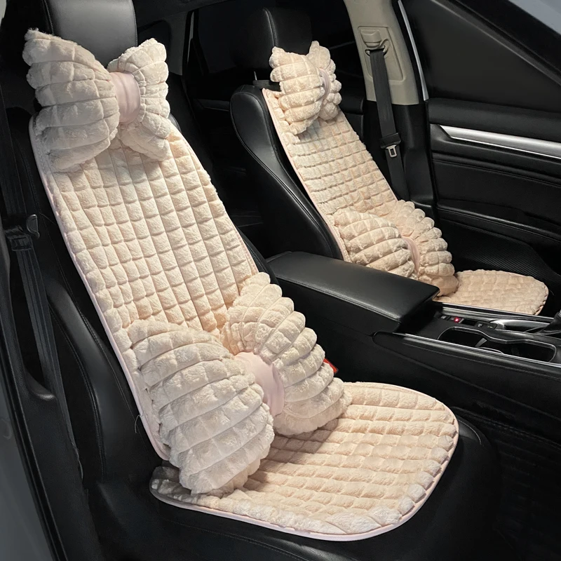 2022 New Arrival White Winter Plush Puff Lattice Simple Fashion Car Seat  Cushion Cover Car Interior Ornaments - AliExpress