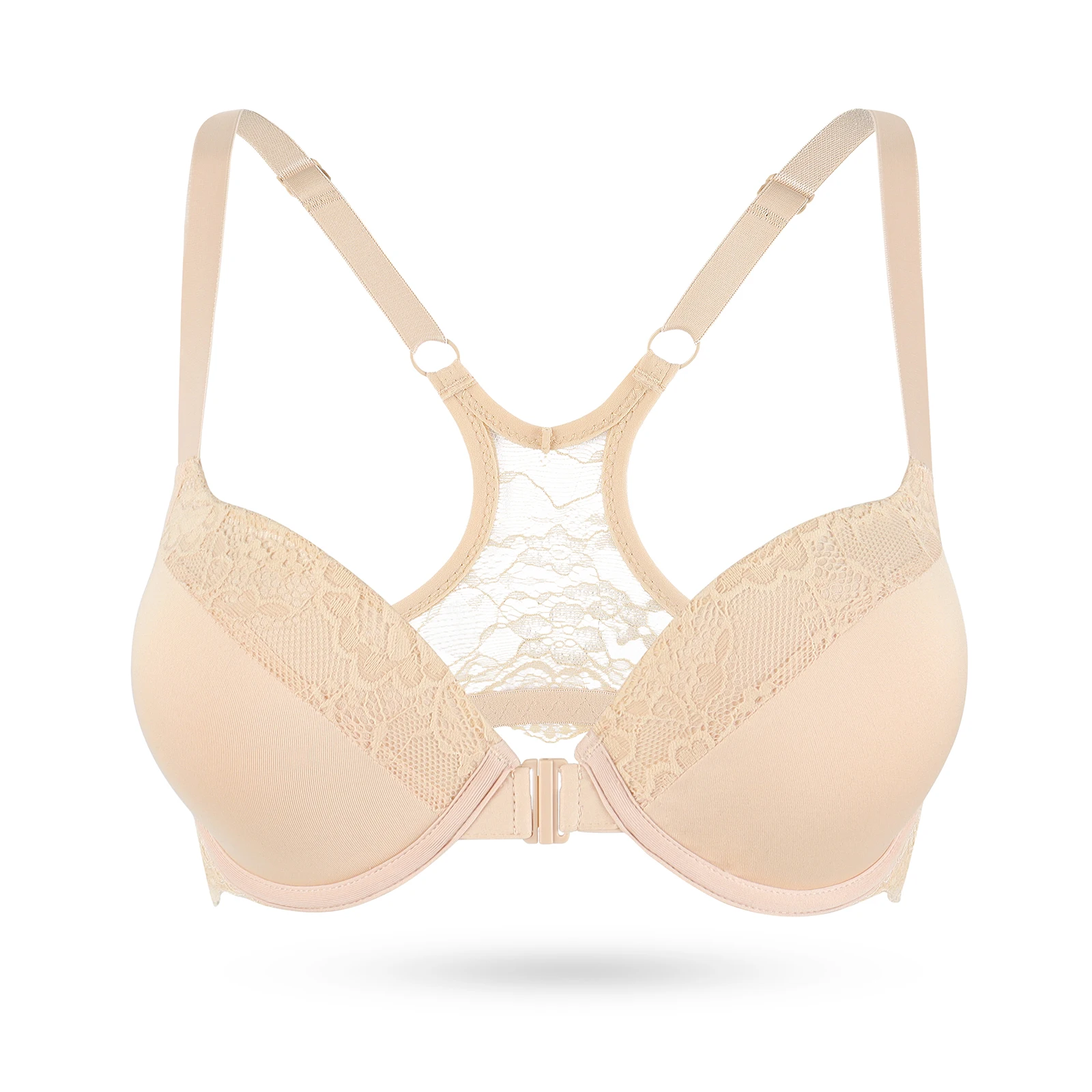 Women Push Up Bra Embroidery Wire Free Plunge Sexy Adjusted