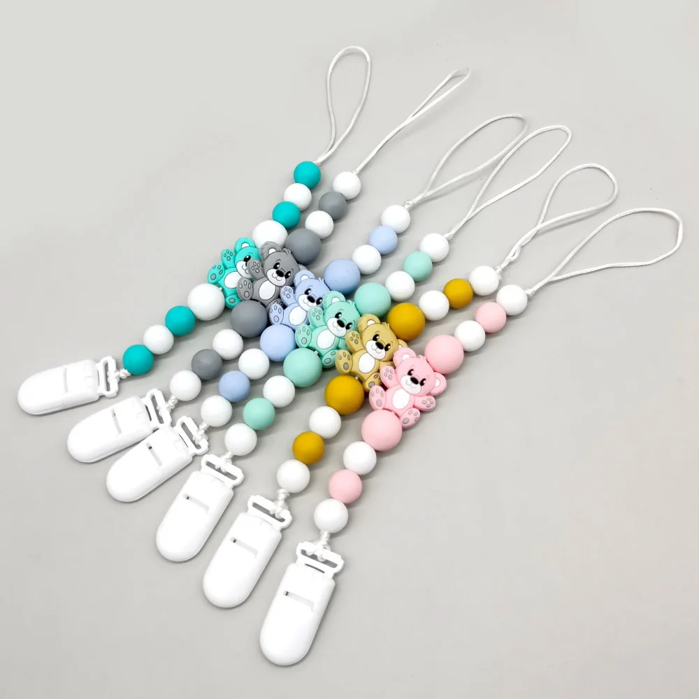 Bear Design Baby Pacifier Clip, BPA-Free Silicone Infant Pacifier Holder, Cute Dummy Chain for Baby Boys & Girls