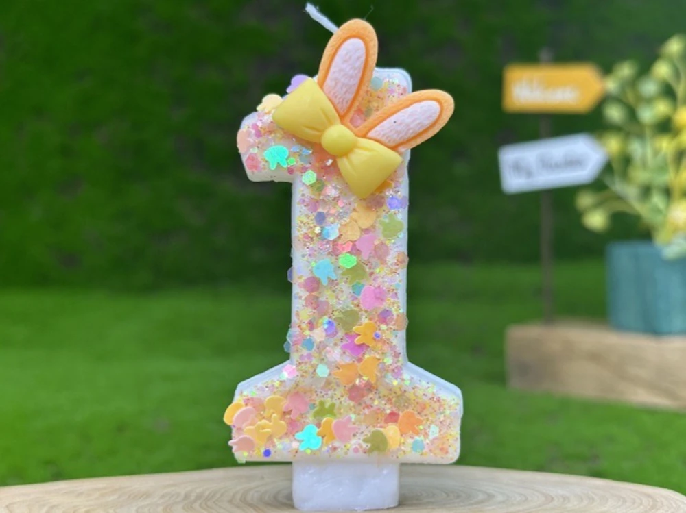 1 Stück 0-9 Digitalkerze mit Hasenohren, kreative Zahlenkerzen mit Schleifenknoten, Kuchendekoration für Geburtstag, Hochzeit, Feiern, Partys – Detail 7