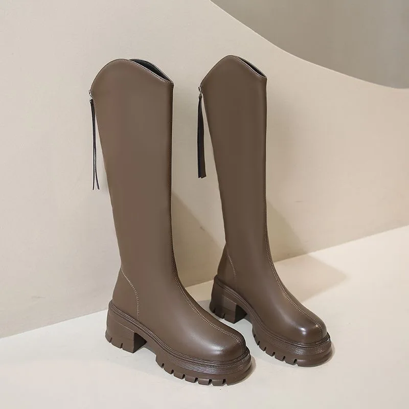 Long Tube Boots For Women 2025 Winter New Height Increasing Knight Boots Thick Heel Retro Long Boots For Women Versatile Women'S