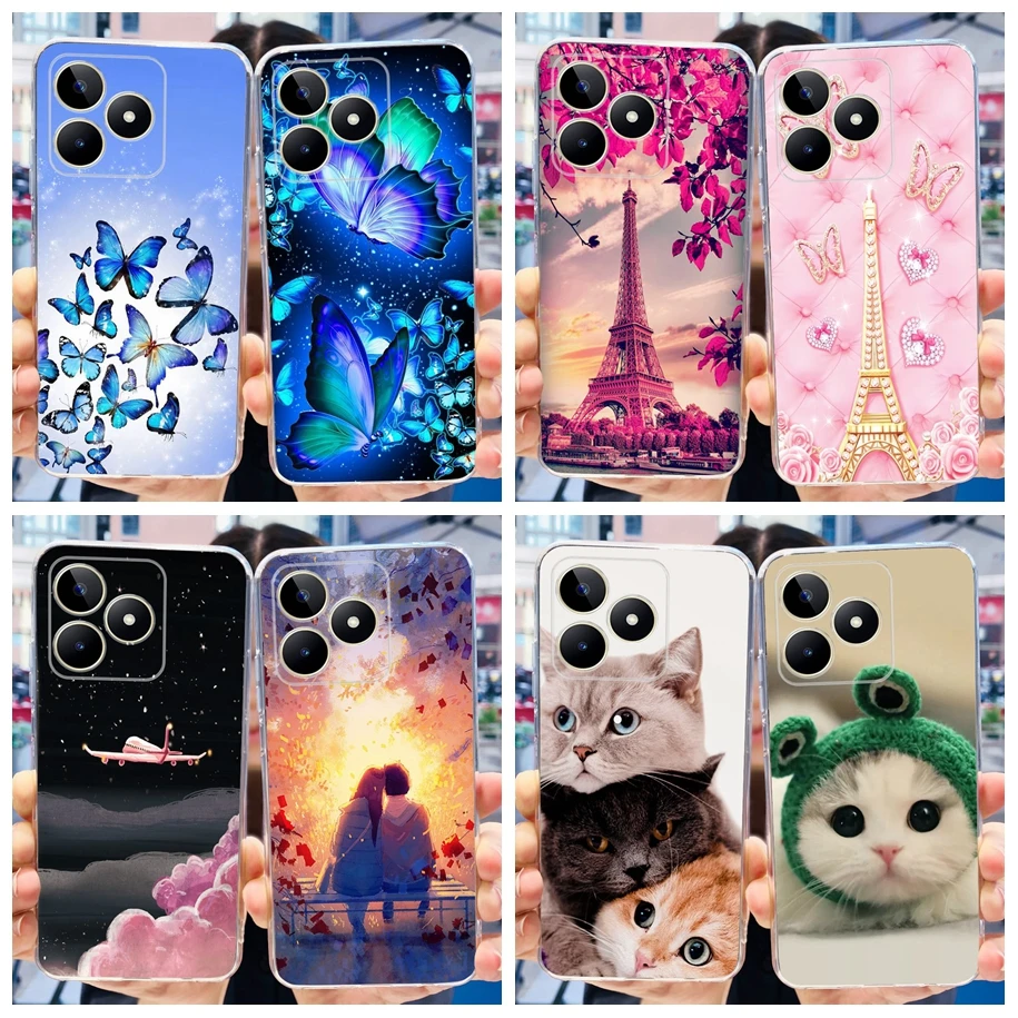 6.74 "Per Realme C53 4G Custodia Fashion Blue Butterfly Tower Cover Trasparente Soft Silicone Phone Funda Per Realmec53 Rmx3760 C 53 Coque