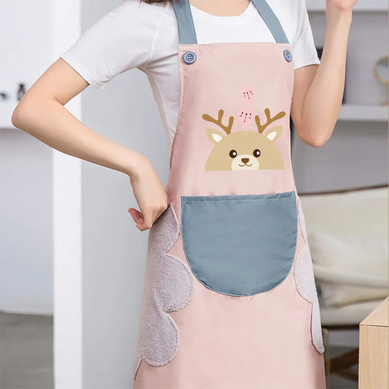 

Cooking Apron Ror Kitchen Cartoon Deer Can Wipe Hands Creative Fashion Waist Waterproof And Oil-Proof Polyester Halterneck Apron