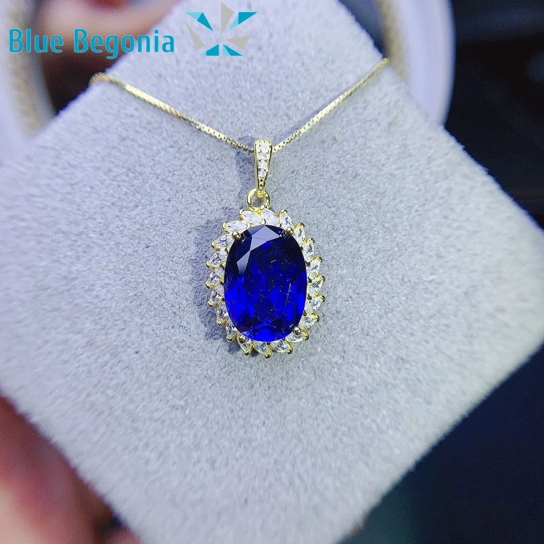 

Big Sapphire Pendant Anniversary Gift 10*14MM 5A Genuine Gemstone Necklace Jewelry for Women 925 Sterling Silver