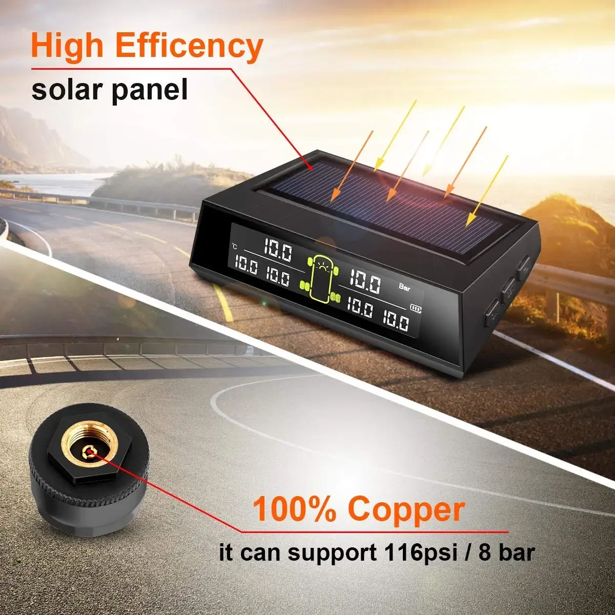 RV TPMS Ÿ̾ з ͸ ý, TS200 ¾籤  TPMS, 6 Ÿ̾ ܺ ,  LCD ÷