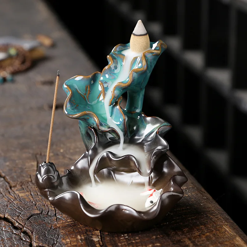 

Подставка для ароматизатора Lotus & Fish, держатель для благовоний ручной работы, подставка для палочек + 20 конусов