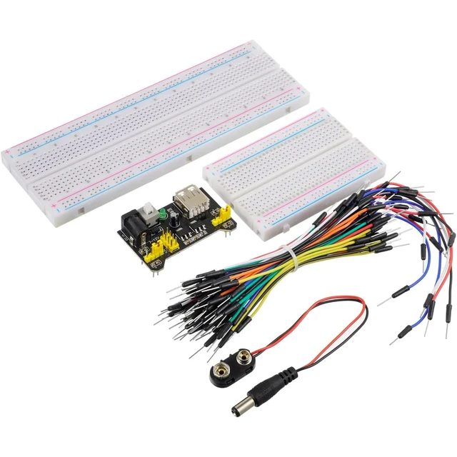 Breadboard Kit with Power Supply Module Jumper Wires Battery Clip, 830 & 400 tie-Points Breadboard for Arduino