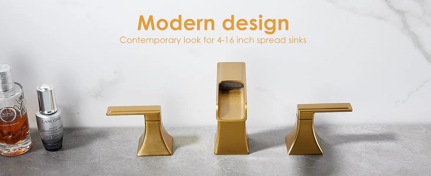 8 Inch Widespread Bathroom Faucet 3 Hole, Brushed Gold Waterfall Bathroom Faucets