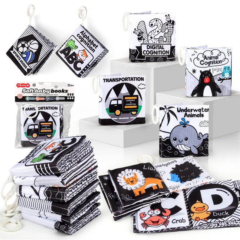 Soft Baby Clothes Book Sensory Toy Black and White High Contrast Visual Stimulation Book Toddler Early Learning Educational Book 2