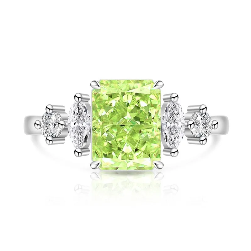 Elegant 925 Sterling Silver Zircon Square Ring, Adjustable Open Band, Luxury Fine Jewelry for Women, Perfect Party Gift