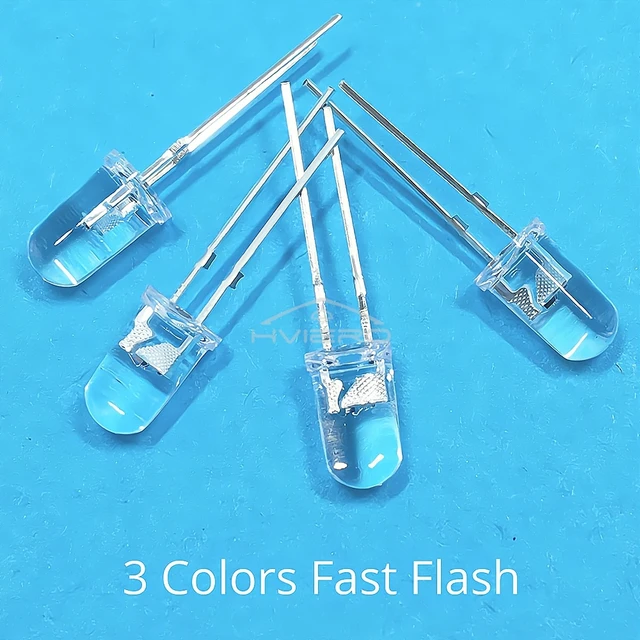 100Pcs LED RGB Rainbow Slow Flash 2-PINS F5 5MM Super Bright Bulb Lamp - Foto 11