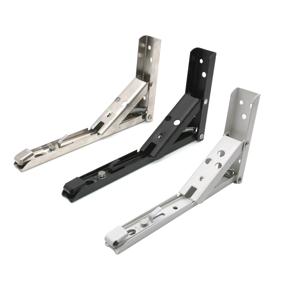 

AD 2PCS Stainless Steel Folding Triangle Bracket Shelf Support Adjustable Shelf Holder Wall Mounted Bench Table Shelf